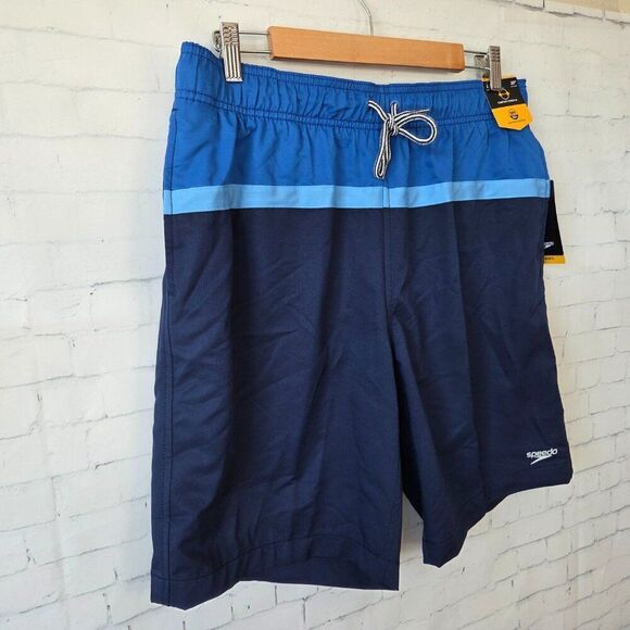 Speedo Mens Swim Trunks Size L Blue Comfort Stretch Brief Liner 20" Outseam - Picture 2 of 7